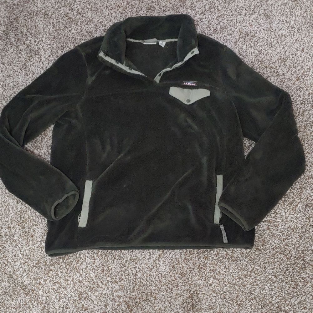 L.L. Bean Hi-Pile Fleece Pullover Women's L Dark Green Gorpcore Half-Snap
